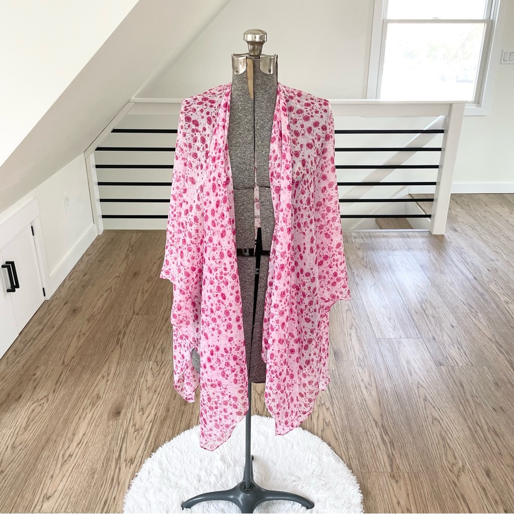 NWT LC, hot pink floral print kimono beach cover-up - Picture 8 of 9